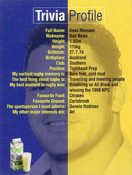 1999 Meadow Fresh Milk South Island Stars of Rugby #NNO Kees Meeuws Back